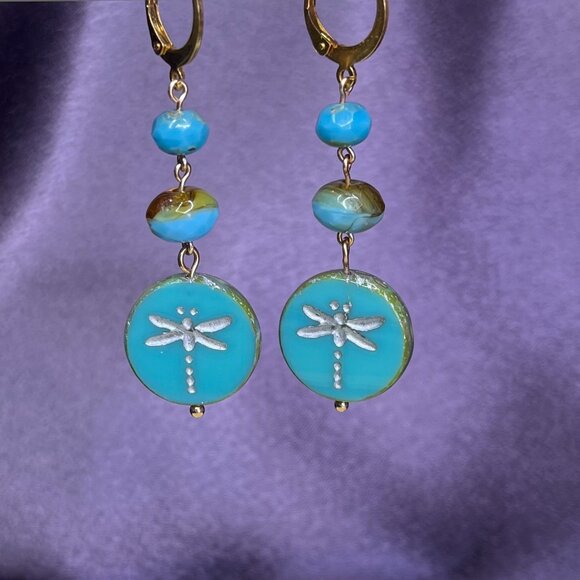 Nature-Inspired Dragon Fly Dangle Earrings - Artisan - Picture 2 of 5